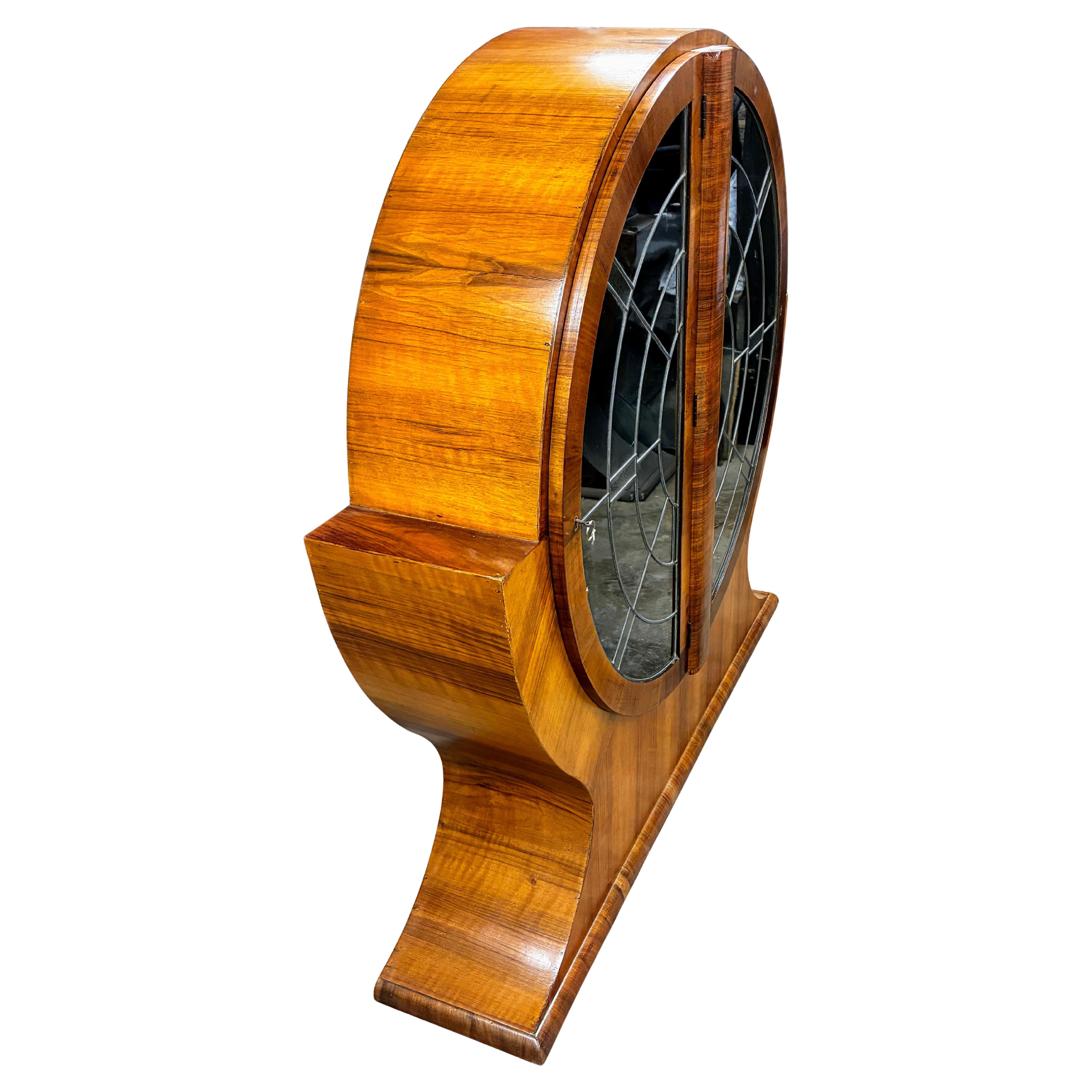 Glass Art Deco Impressive Walnut Display Cabinet Vitrine, English, circa 1930 For Sale