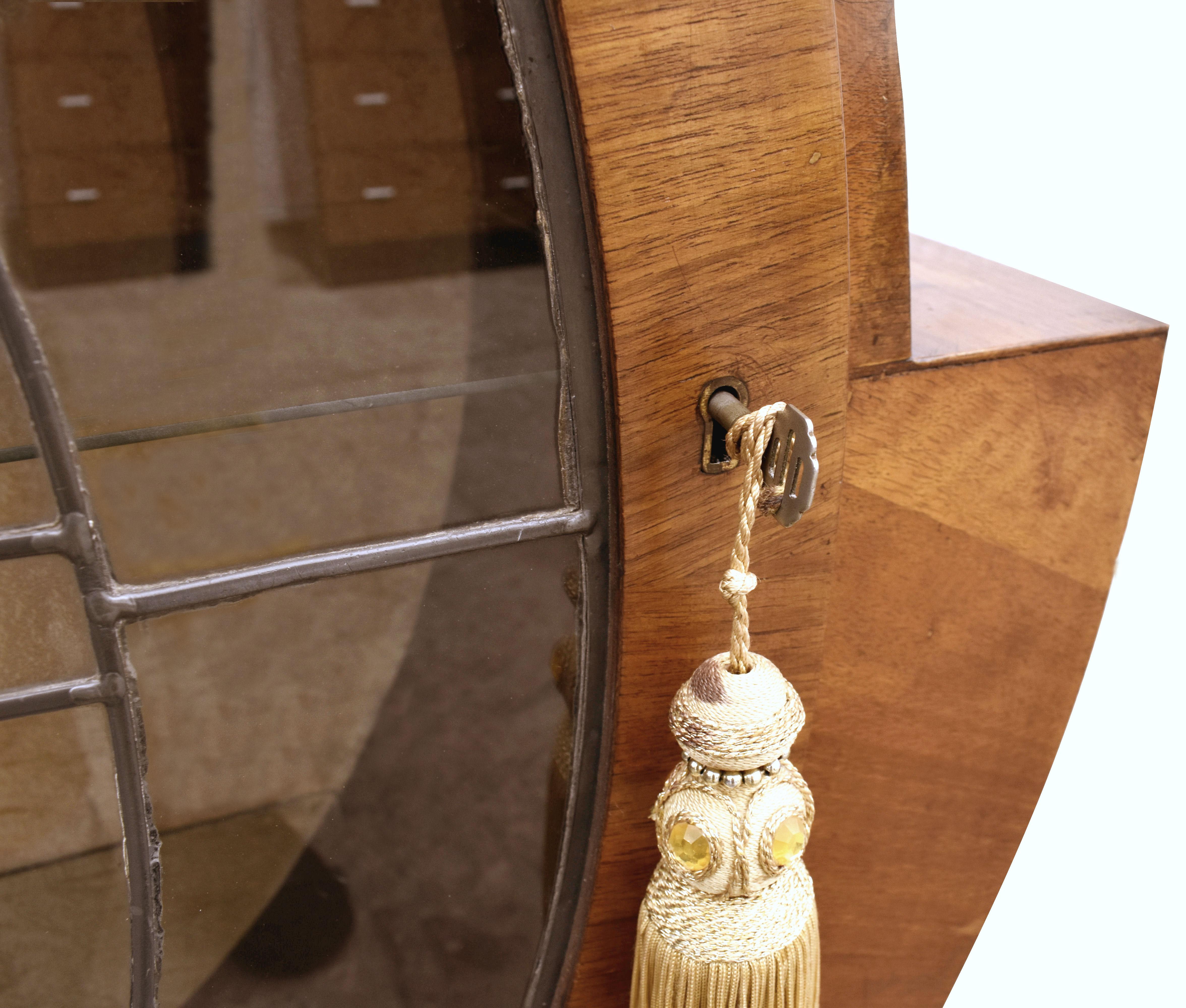 Art Deco Impressive Walnut Display Cabinet Vitrine, English, Circa 1930  1