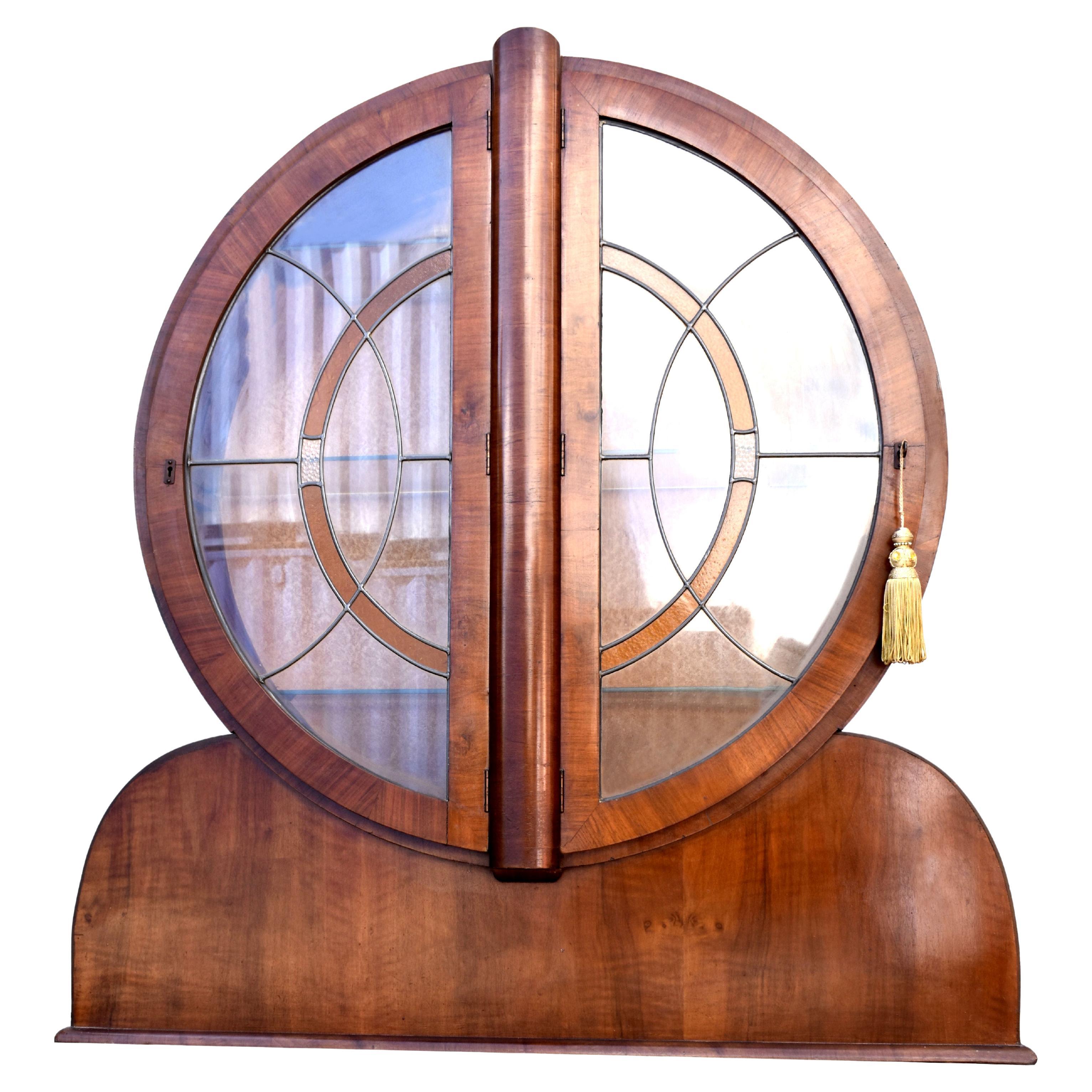 Art Deco Impressive Walnut Display Cabinet Vitrine, English, Circa 1930