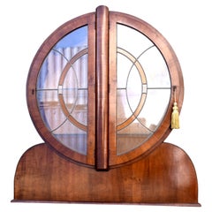 Art Deco Impressive Walnut Display Cabinet Vitrine, English, Circa 1930