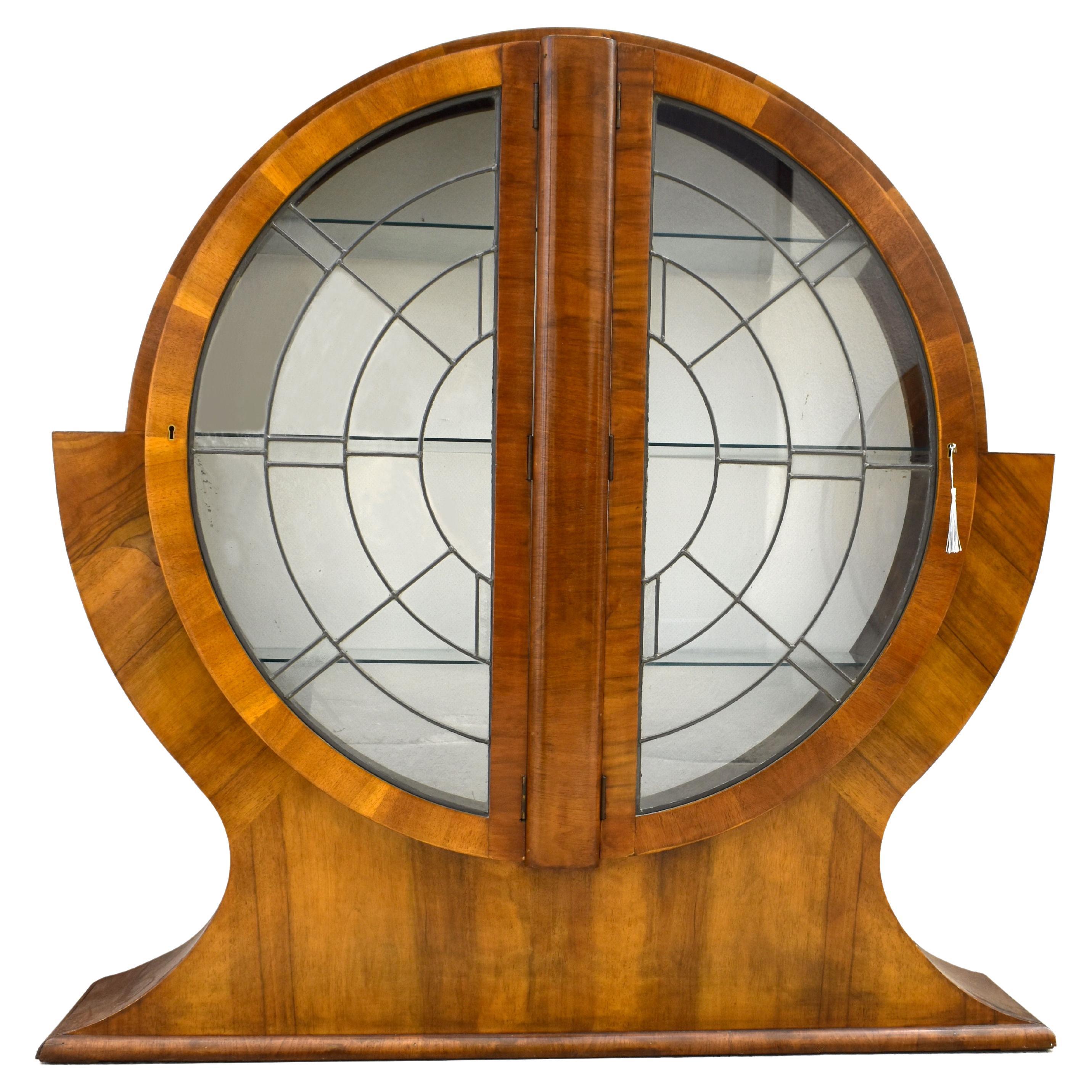 Art Deco Impressive Walnut Display Cabinet Vitrine, English, circa 1930