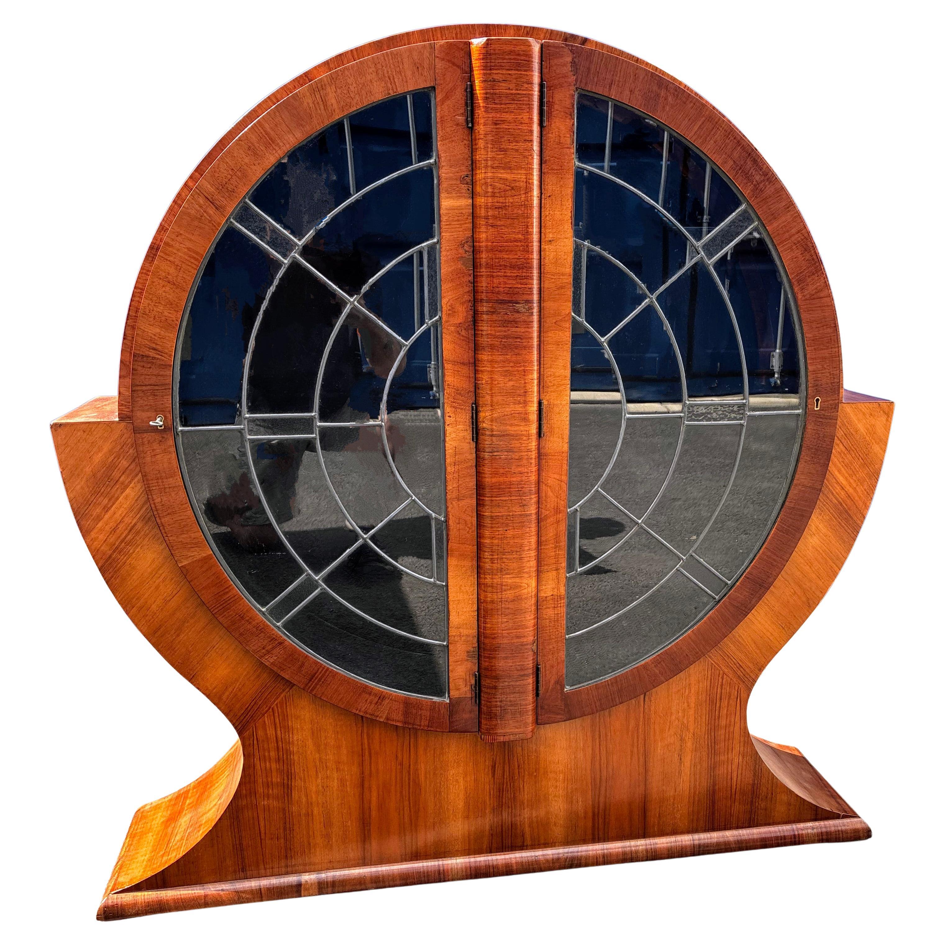 Art Deco Impressive Walnut Display Cabinet Vitrine, English, circa 1930 For Sale