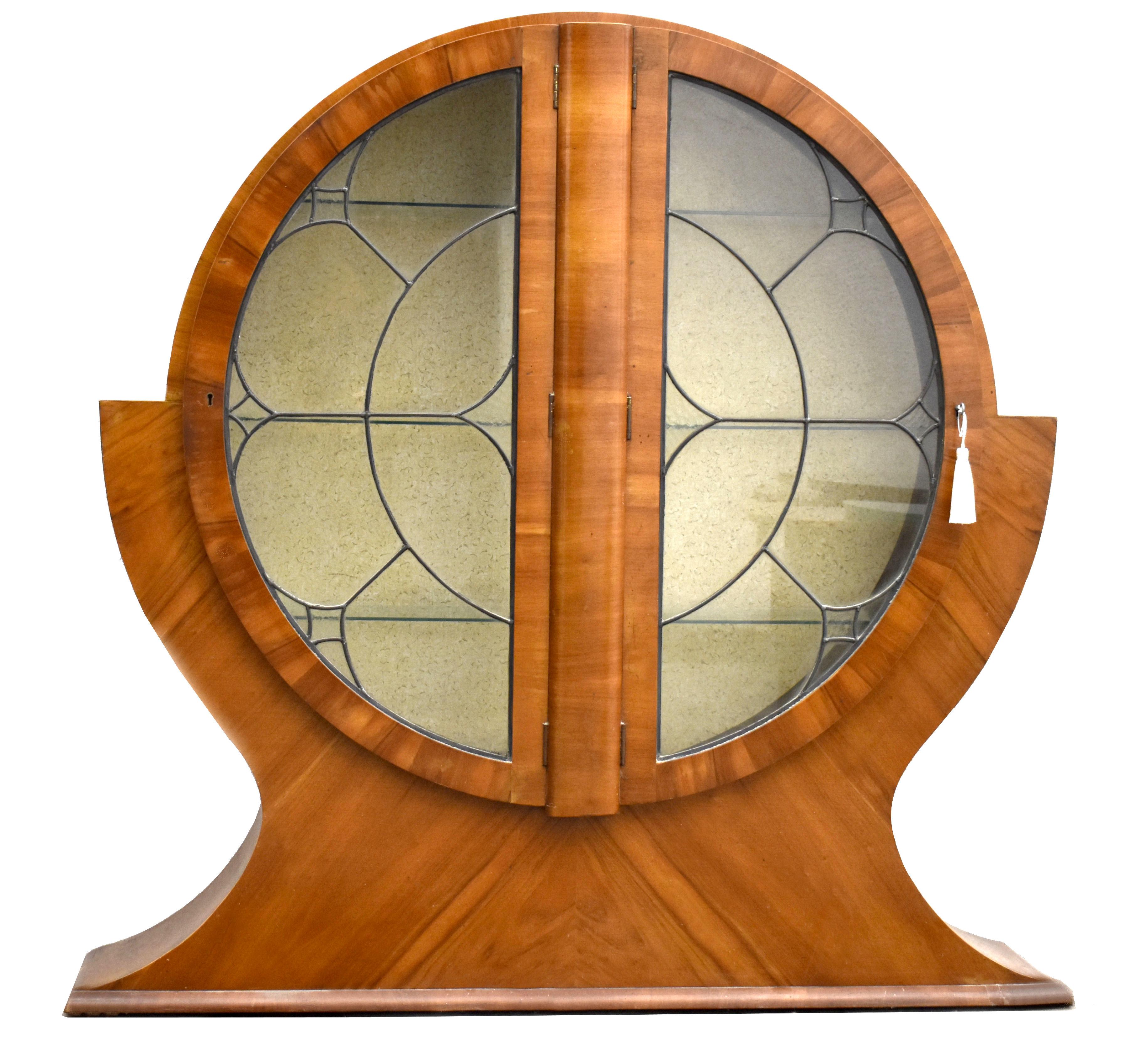 Art Deco Impressive Walnut Glass Display Cabinet, Vitrine, English, C1930 6