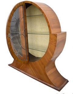 Art Deco Impressive Walnut Glass Display Cabinet, Vitrine, English, C1930