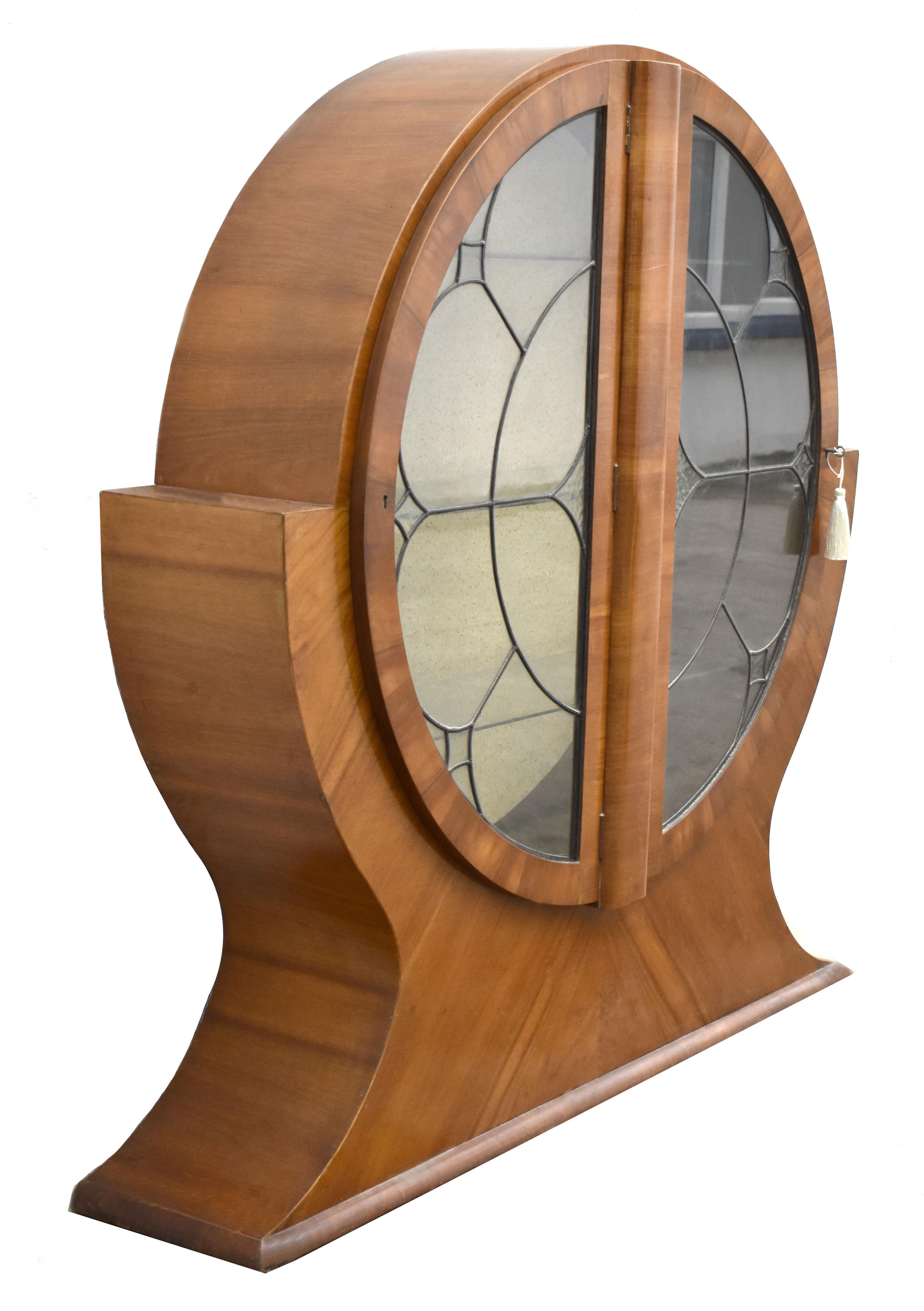 Art Deco Impressive Walnut Glass Display Cabinet, Vitrine, English, C1930 In Good Condition In Devon, England