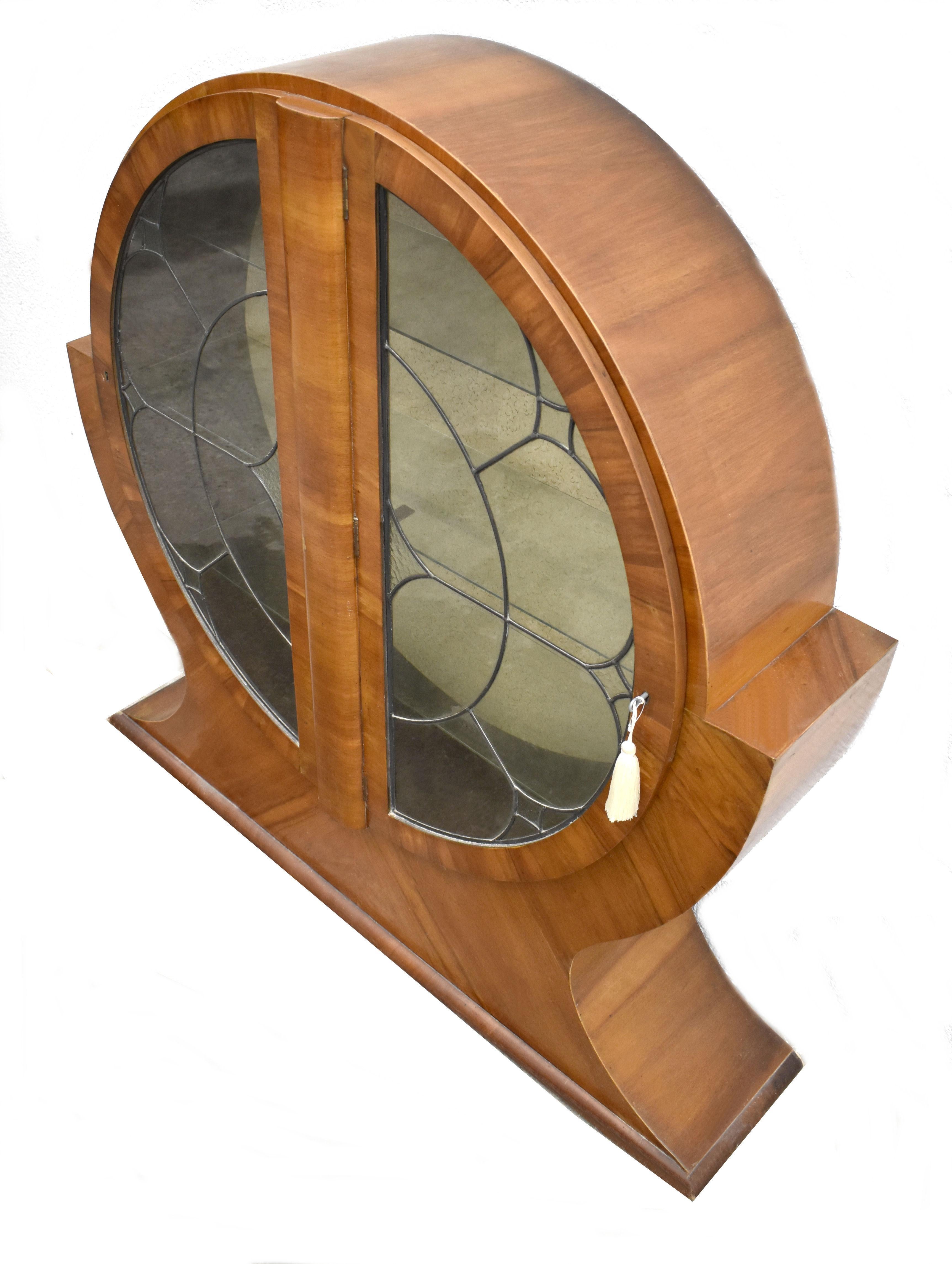 20th Century Art Deco Impressive Walnut Glass Display Cabinet, Vitrine, English, C1930