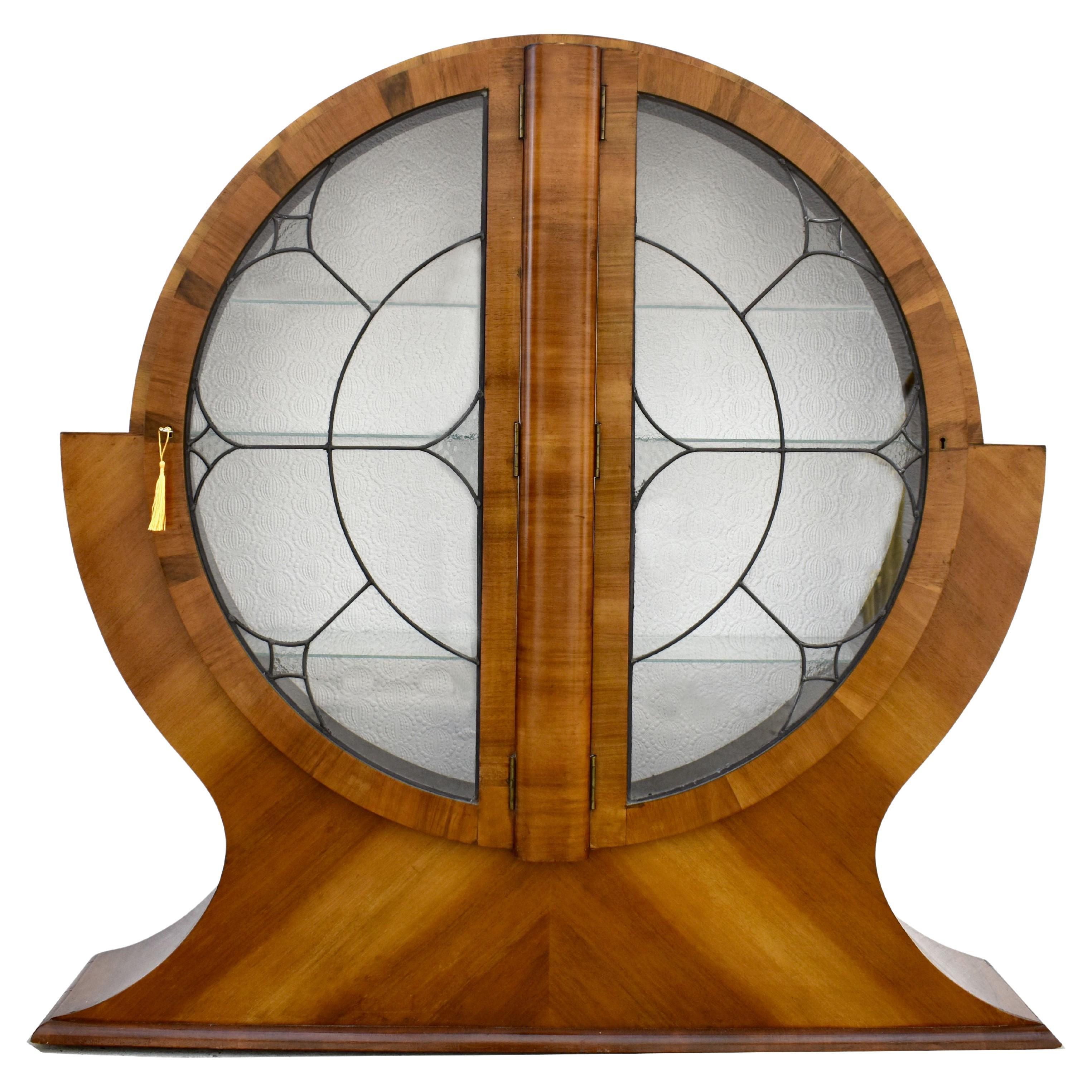 Art Deco Impressive Walnut Glass Display Cabinet, Vitrine, English, circa 1930