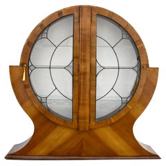 Art Deco Impressive Walnut Glass Display Cabinet, Vitrine, English, circa 1930