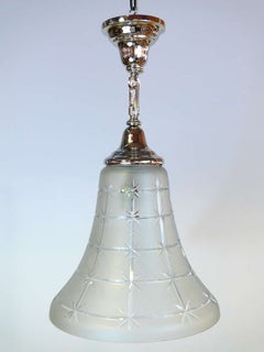 Art Deco Incised Glass and Nickel Bell Shaped Chandelier