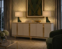 Art Deco Indian Green Marble and Brass Italian Table Lamp, 2000