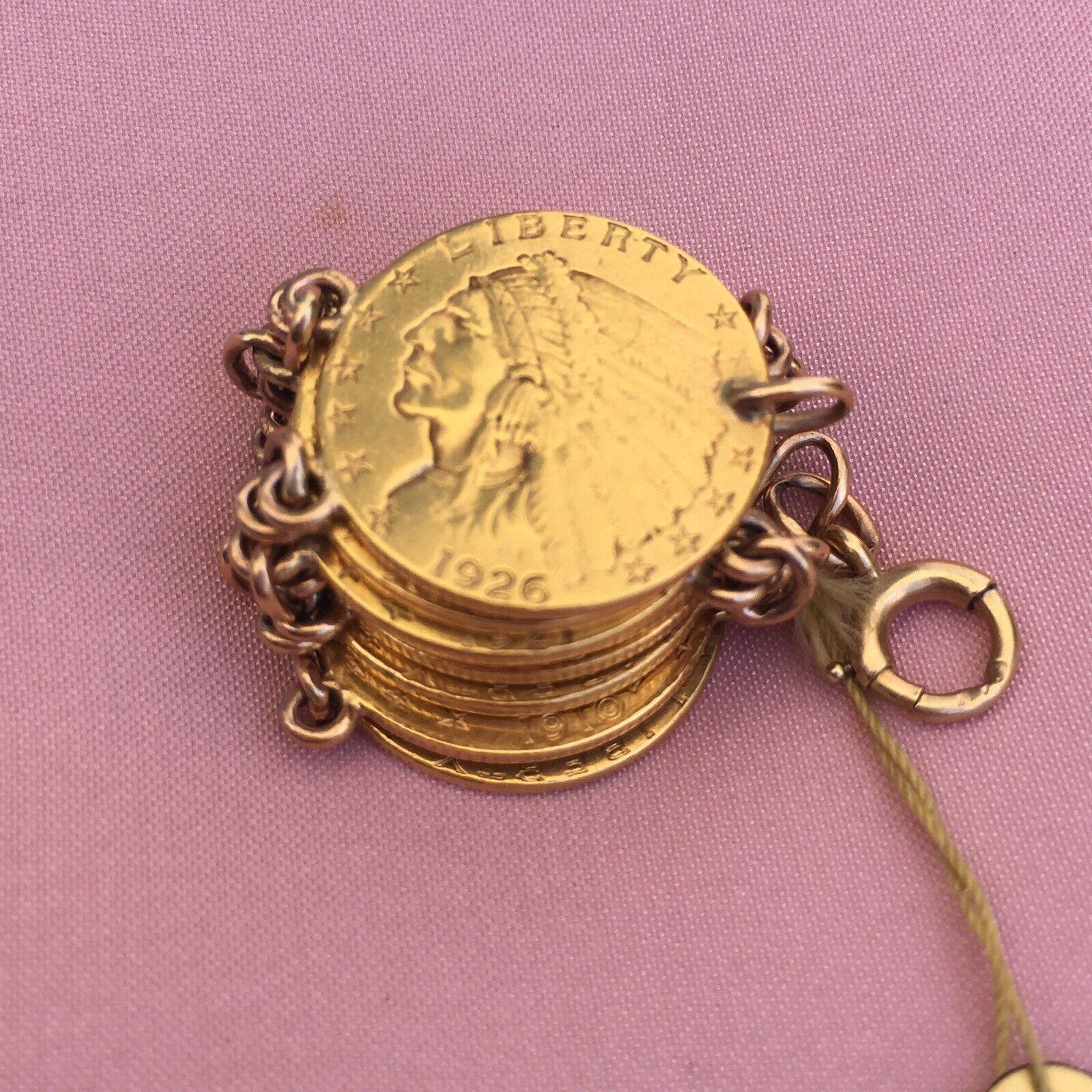$ 2 1/2 Gold Indian Head US Gold Bracelet 8 Gold COIN Bracelet 
Total Weight  36.3 Gram 

It has some Wear and tear but bracelet is in very good condition, Excellent workmanship,  Genuine Coins, American WWII workmanship   
Genuine Coins made into a