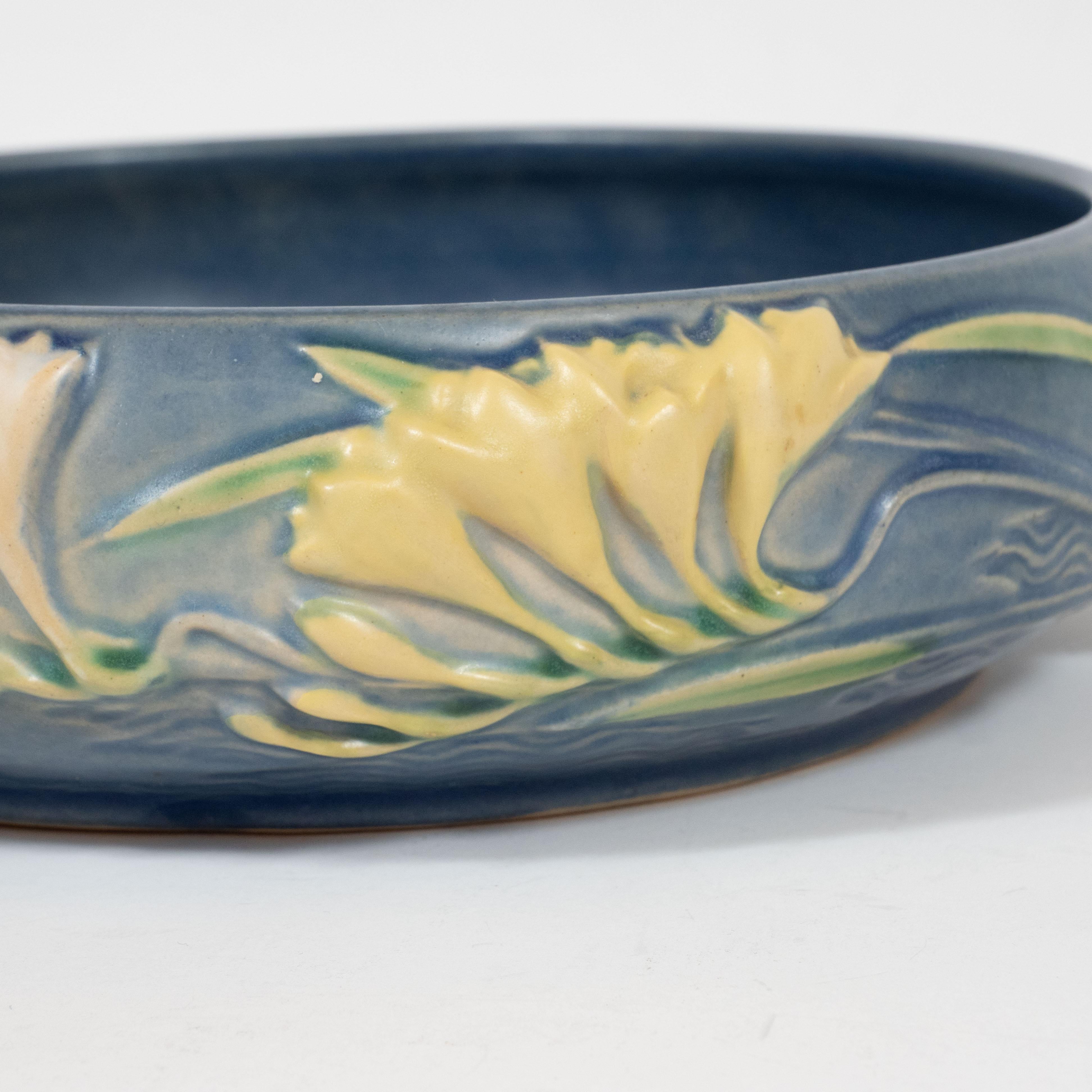 American Art Deco Indigo Decorative Bowl with Lily of the Valleys Motif by Roseville For Sale