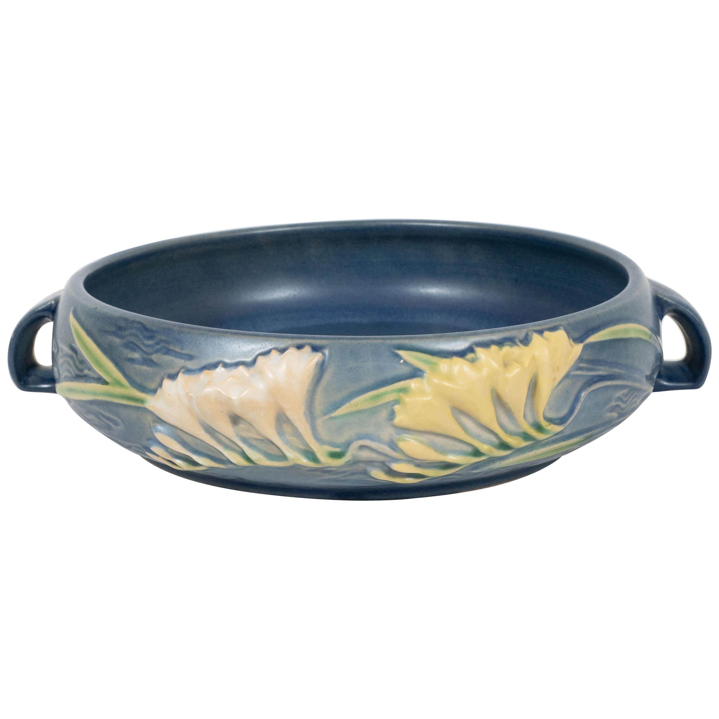 Art Deco Indigo Decorative Bowl with Lily of the Valleys Motif by Roseville