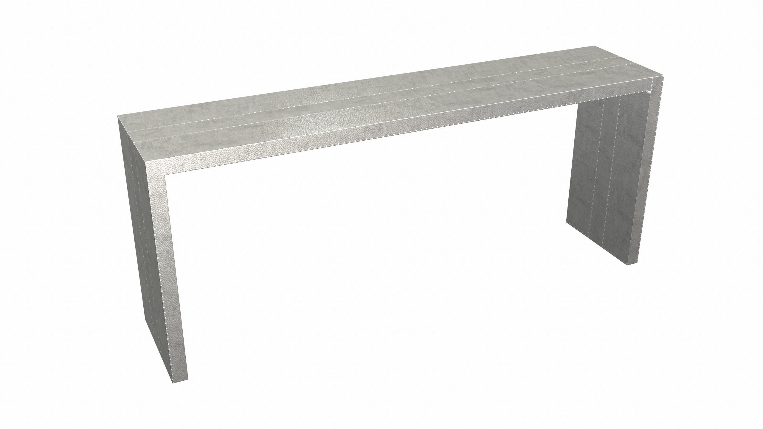 Art Deco Industrial and Work Console Tables in White Bronze Mid. Hammered  In New Condition For Sale In New York, NY