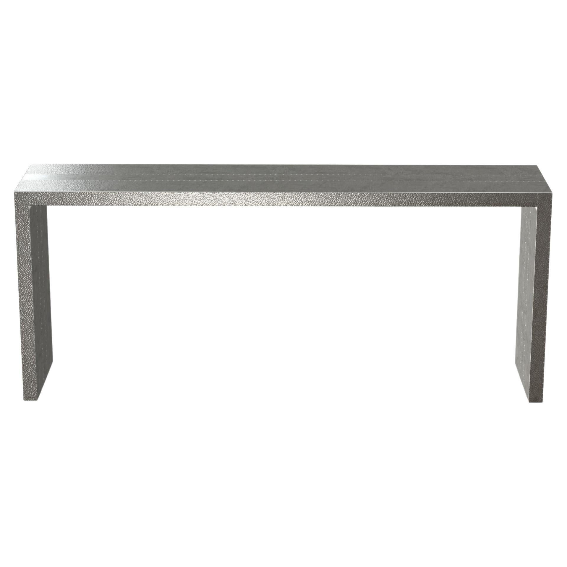 Art Deco Industrial and Work Console Tables in White Bronze Mid. Hammered  For Sale