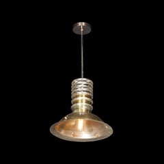 Art Deco Industrial Antiqued Bronze & Polished Nickel Ring Pendant