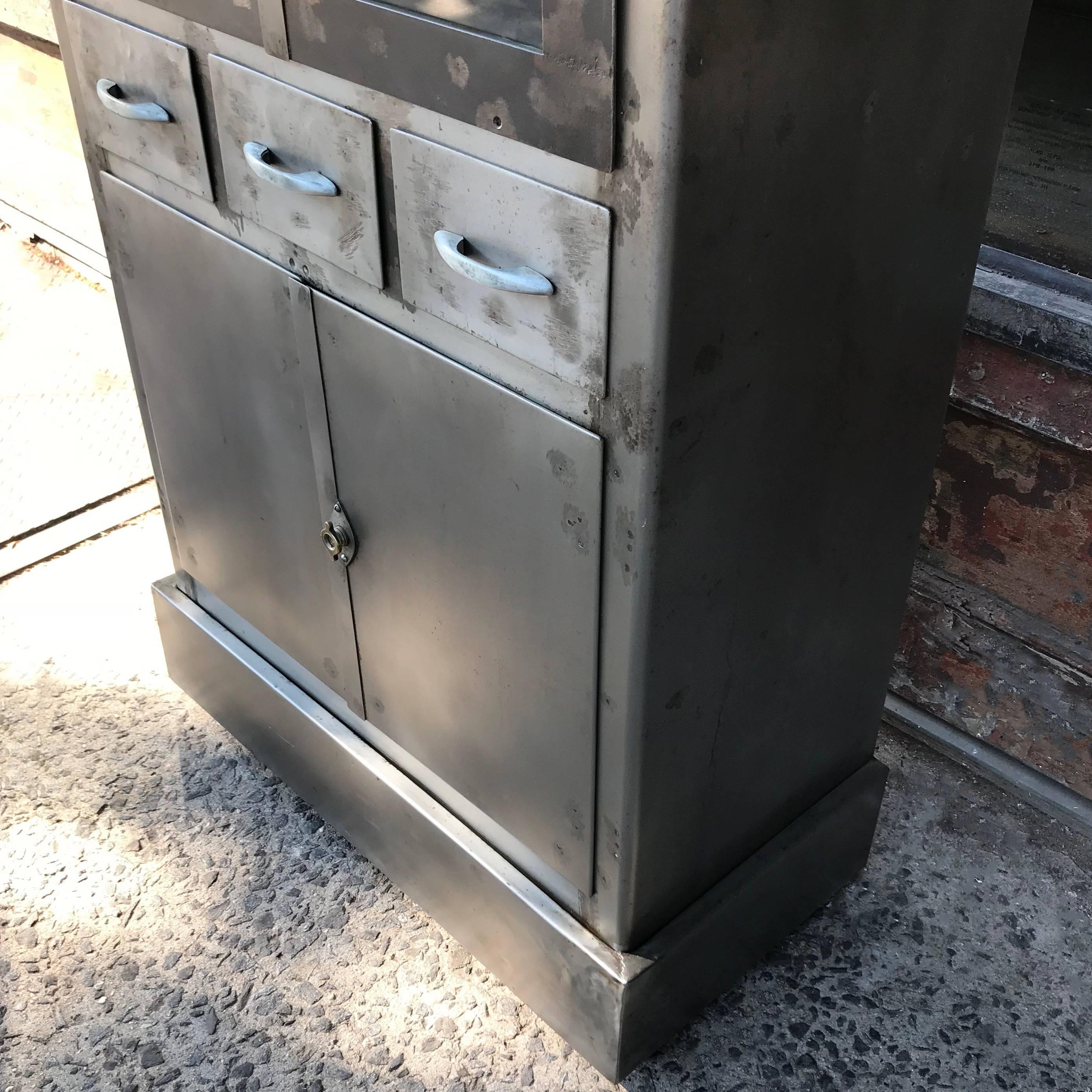 Art Deco Industrial Brushed Steel Medical Apothecary Cabinet 1