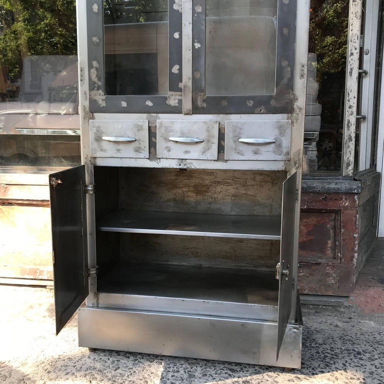 Art Deco Industrial Brushed Steel Medical Apothecary For Sale