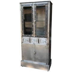 Antique Art Deco Industrial Brushed Steel Medical Apothecary Cabinet