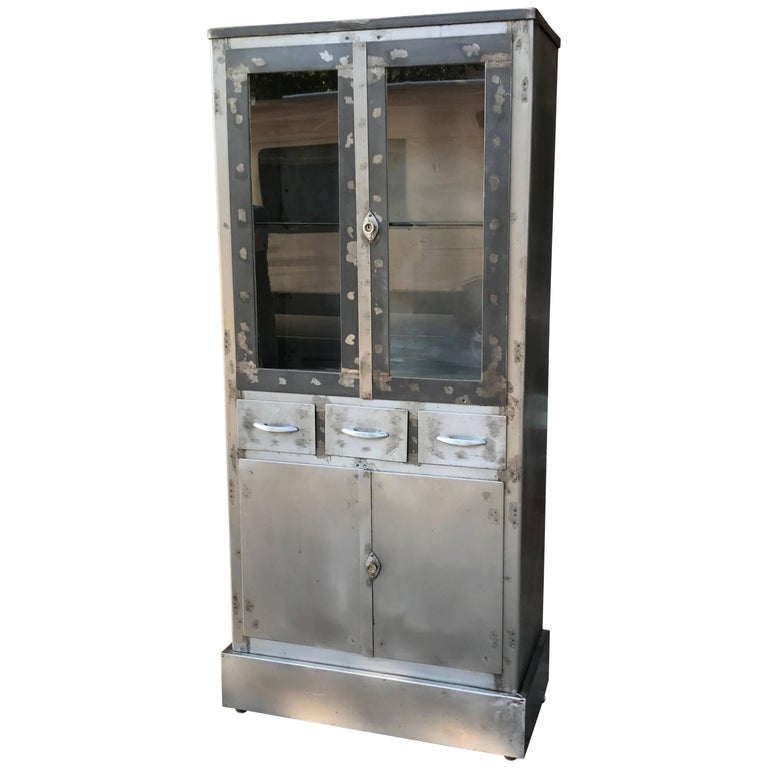 Art Deco Industrial Brushed Steel Medical Apothecary For Sale