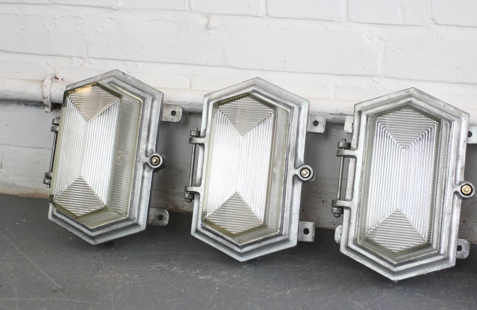Art Deco Industrial Bulkhead Lights by Maxlume, circa 1930s 2