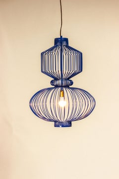 Art Deco, Industrial Cobalt Blue Handmade Pendant Revolution Suspension Lamp