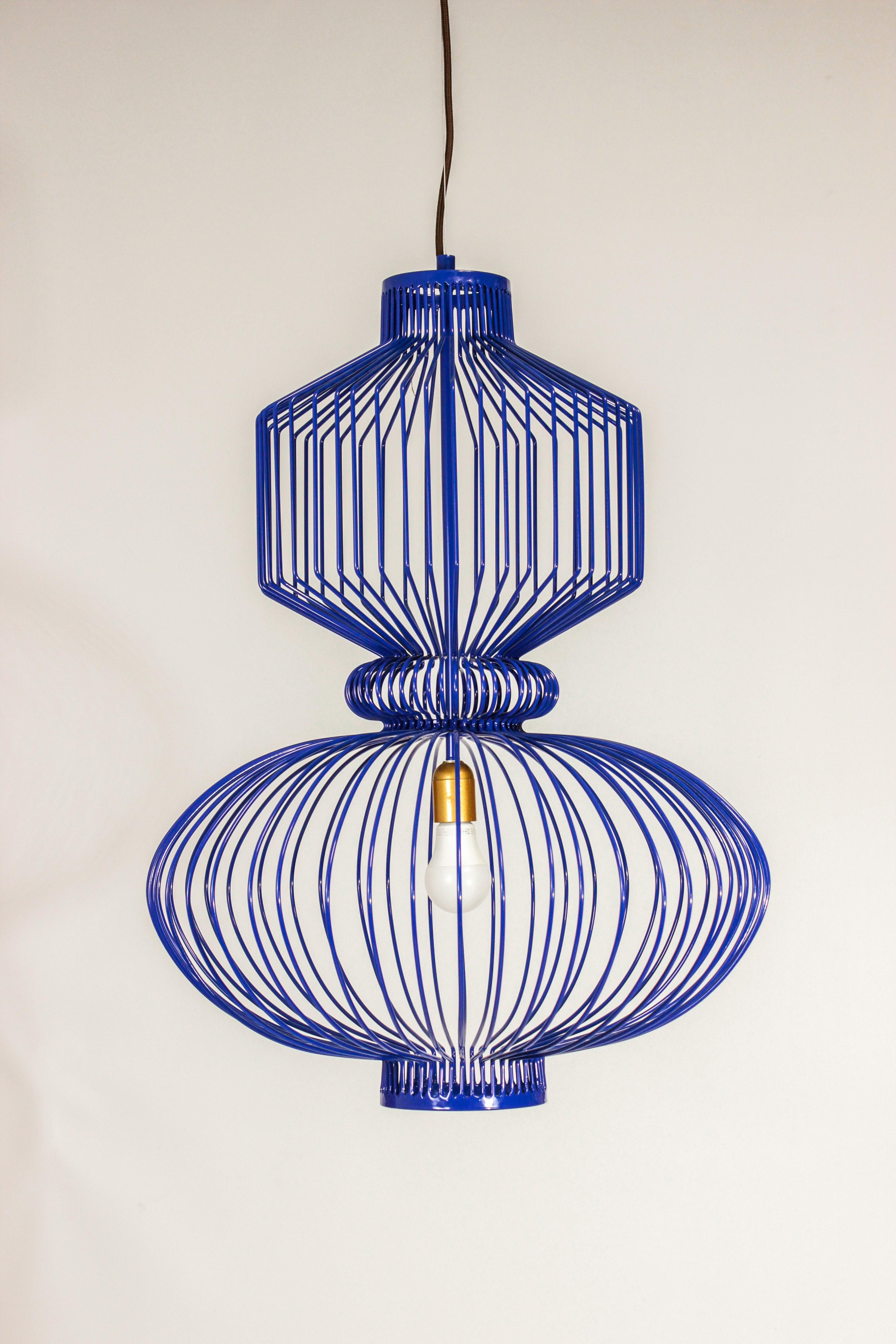 Cotone Art Deco, Lampada a sospensione industriale blu cobalto fatta a mano con rivoluzione a sospensione in vendita