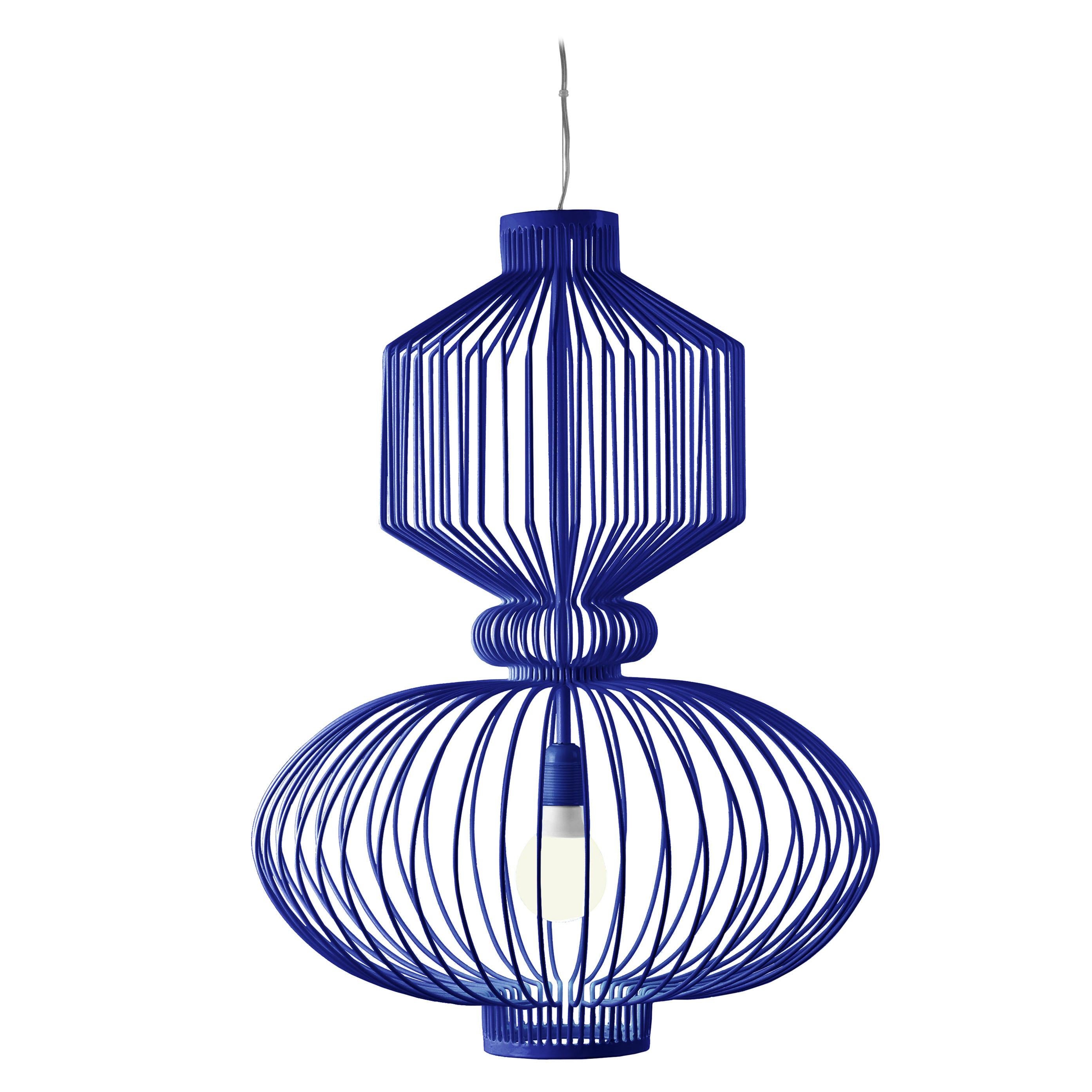 Art Deco, Industrial Cobalt Blue Handmade Pendant Revolution Suspension Lamp For Sale