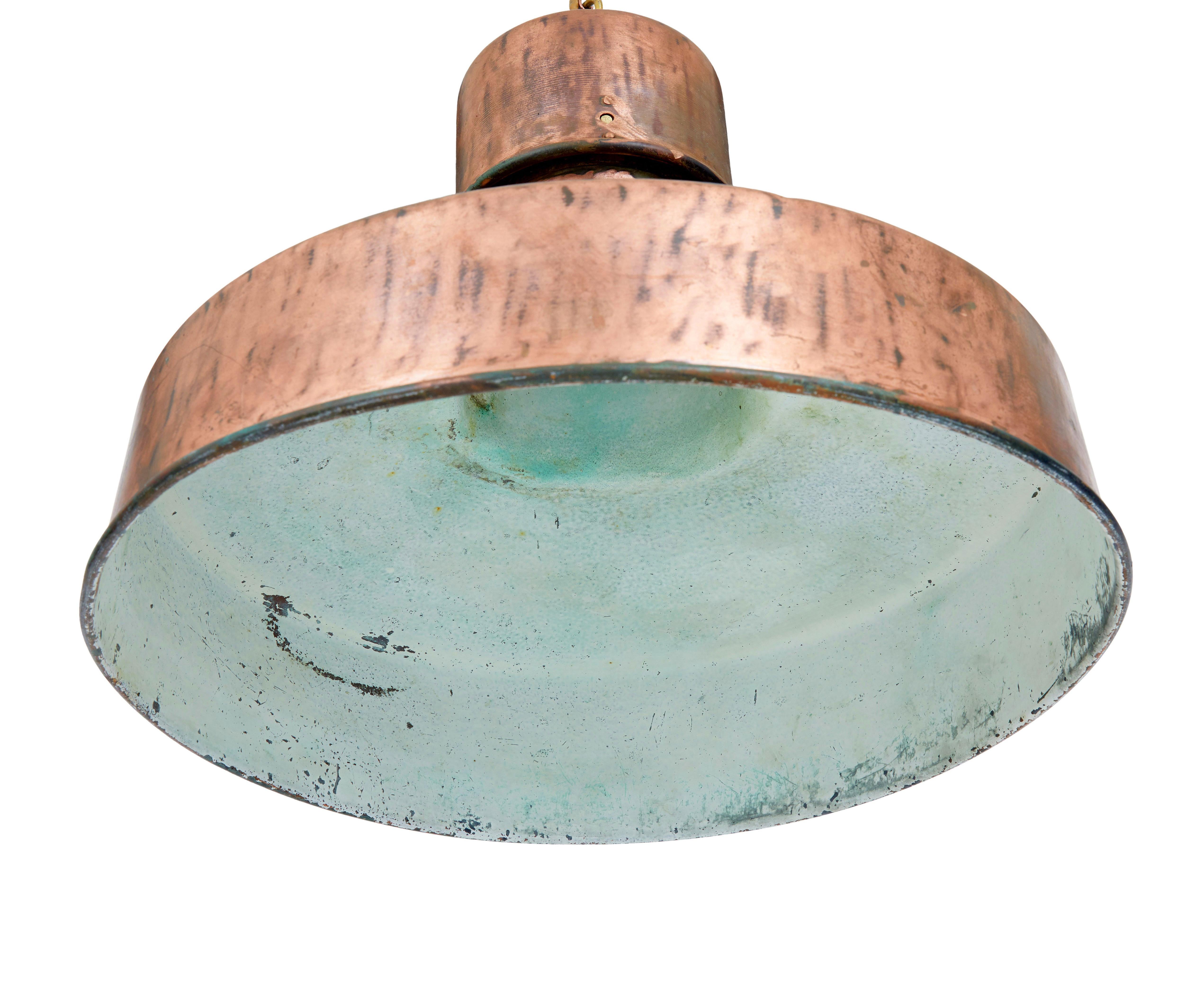 English Art deco industrial copper ceiling light For Sale