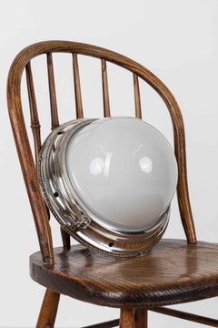 Art Deco Industrial GEC Silver Plated Opaline Ceiling Lamp, C.1930