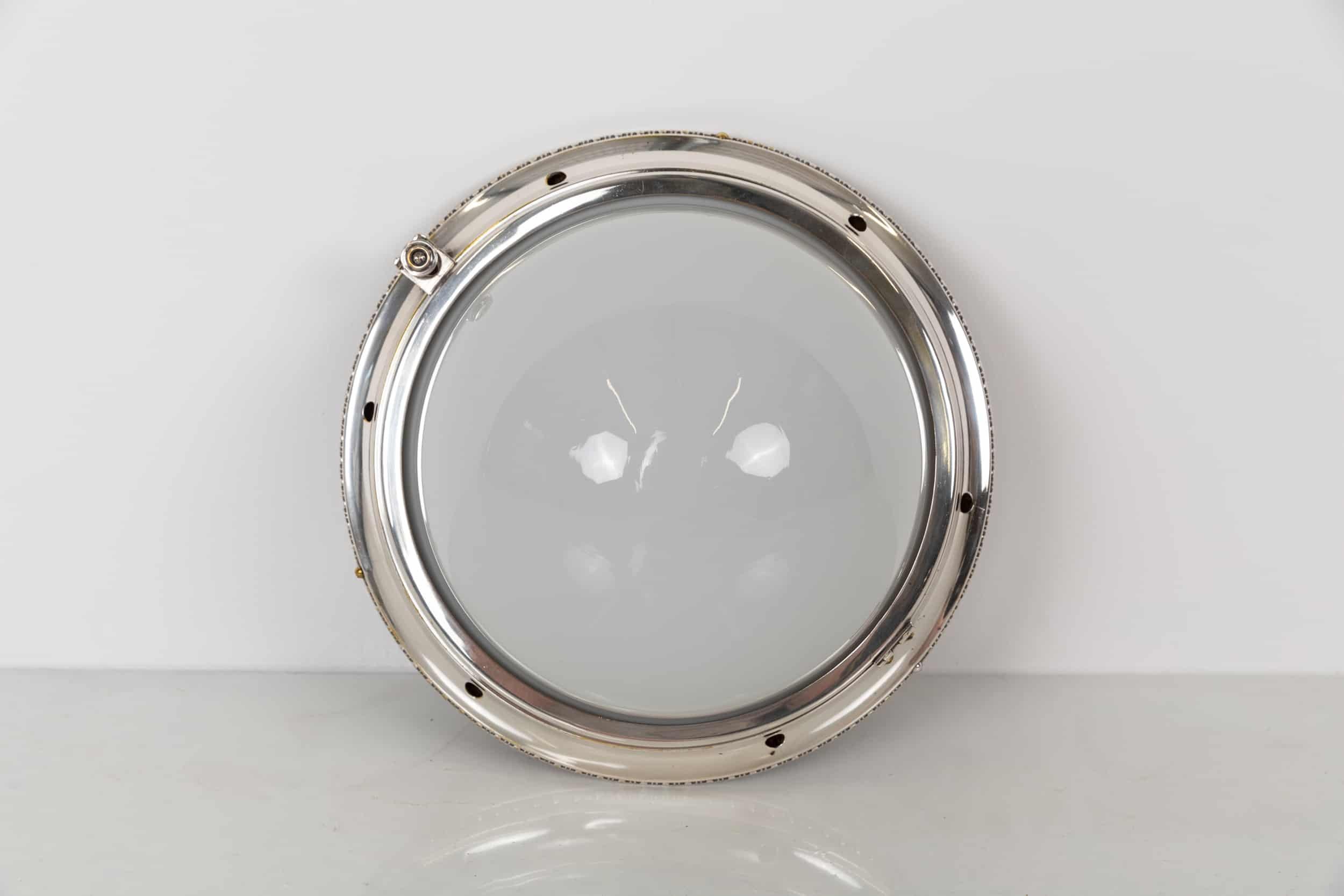 Mid-20th Century Art Deco Industrial GEC Silver Plated Opaline Ceiling Lamp, C.1930