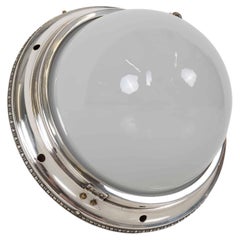 Art Deco Industrial GEC Silver Plated Opaline Ceiling Lamp, C.1930