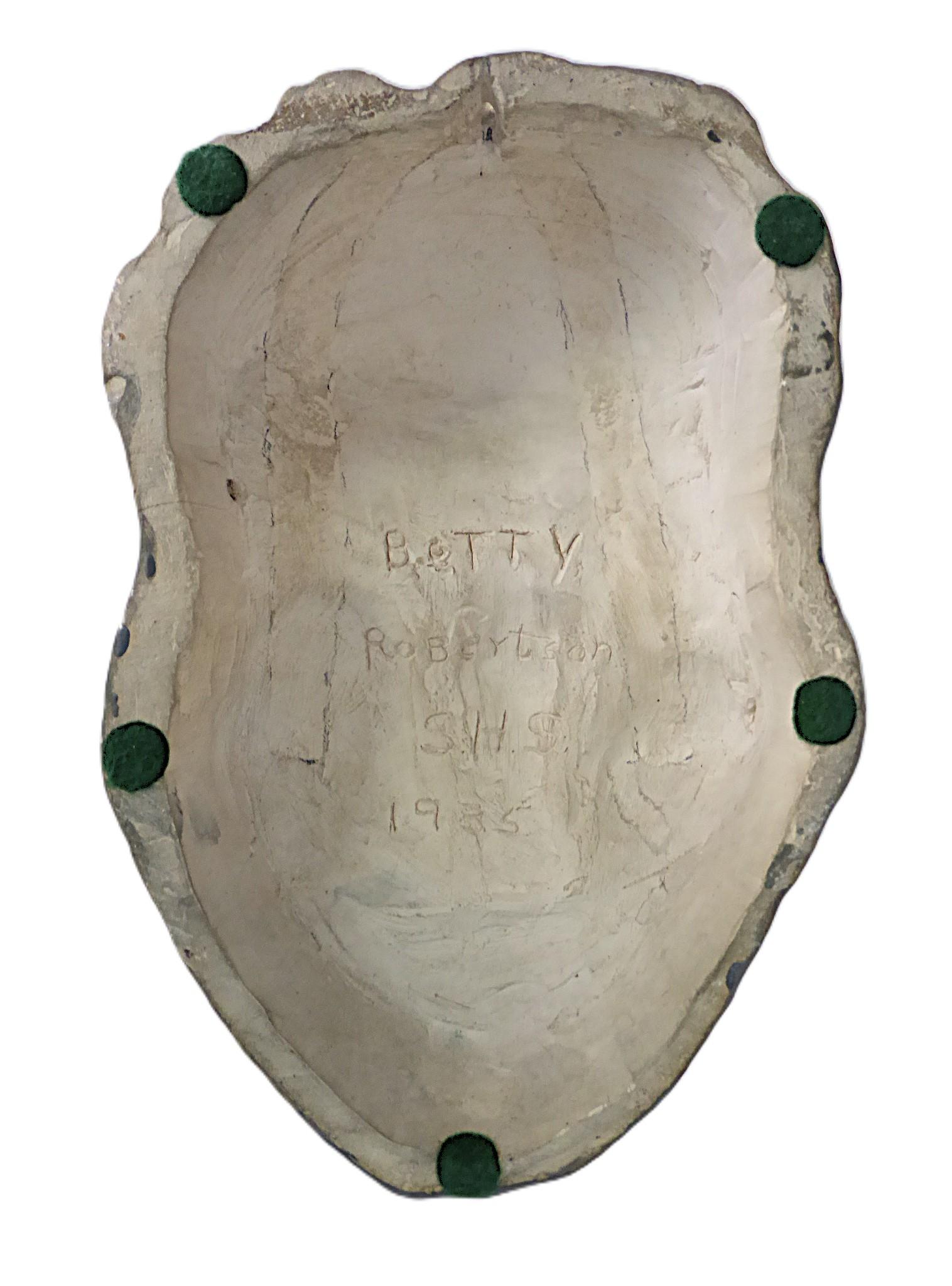 Ceramic Art Deco Influenced Mask Smiling Lady Handcrafted Pottery Wall Plaque 1935 For Sale