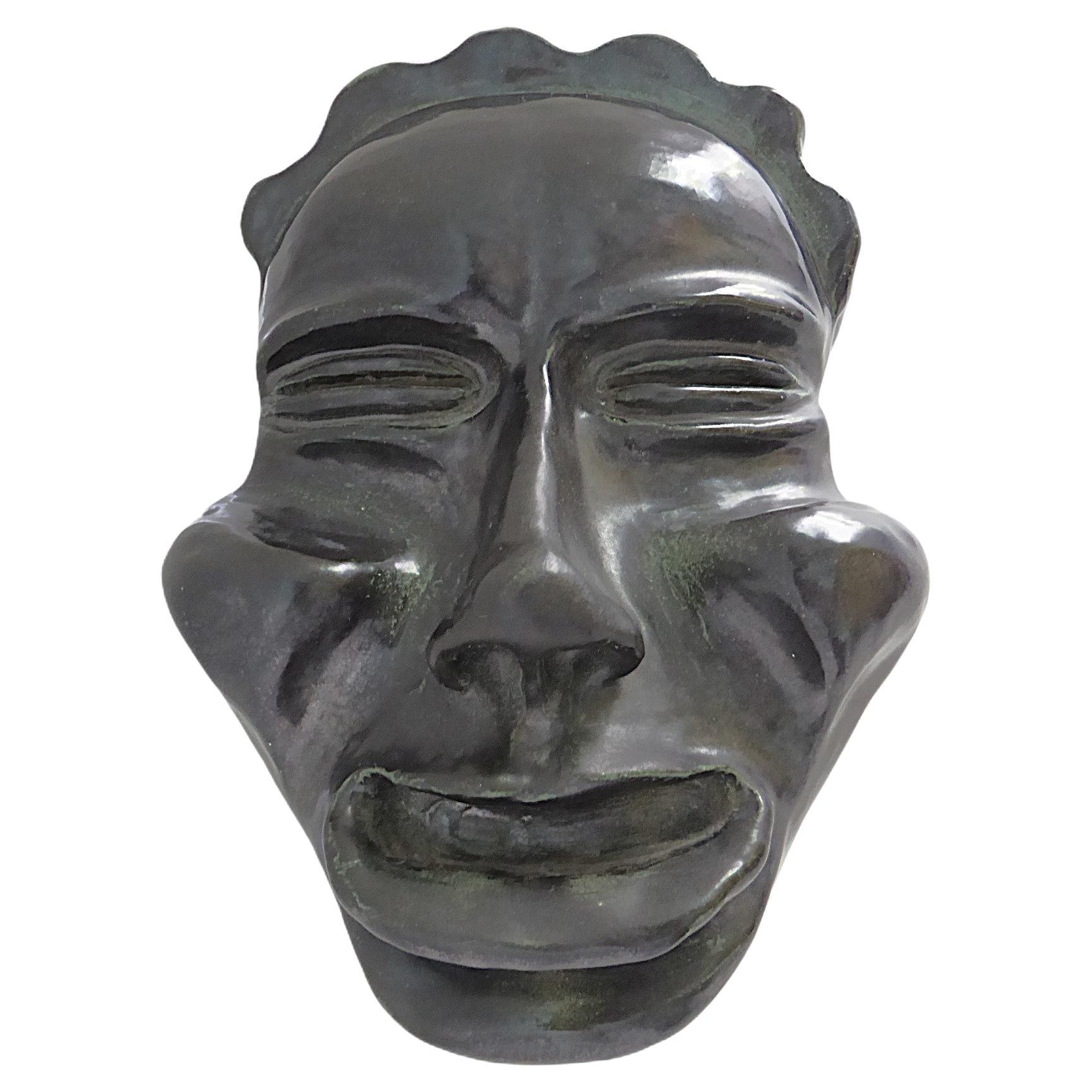 Art Deco Influenced Mask Smiling Lady Handcrafted Pottery Wall Plaque 1935