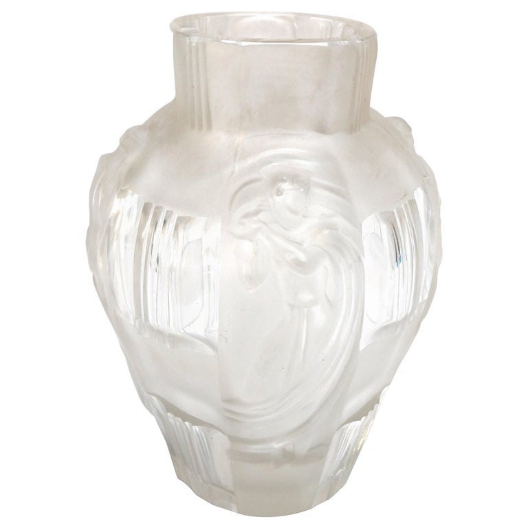 Art Deco Ingrid Glass Vase with Female Figures by Curt Schlevogt, 1930s For Sale