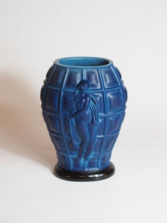 Art Deco "Ingrid" Lapis Blue Opaque Glass Vase by Henry Schlevogt