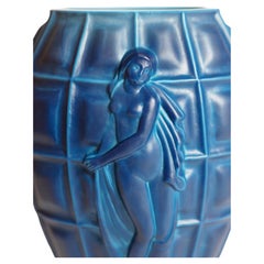 Art Deco "Ingrid" Lapis Blue Opaque Glass Vase by Henry Schlevogt