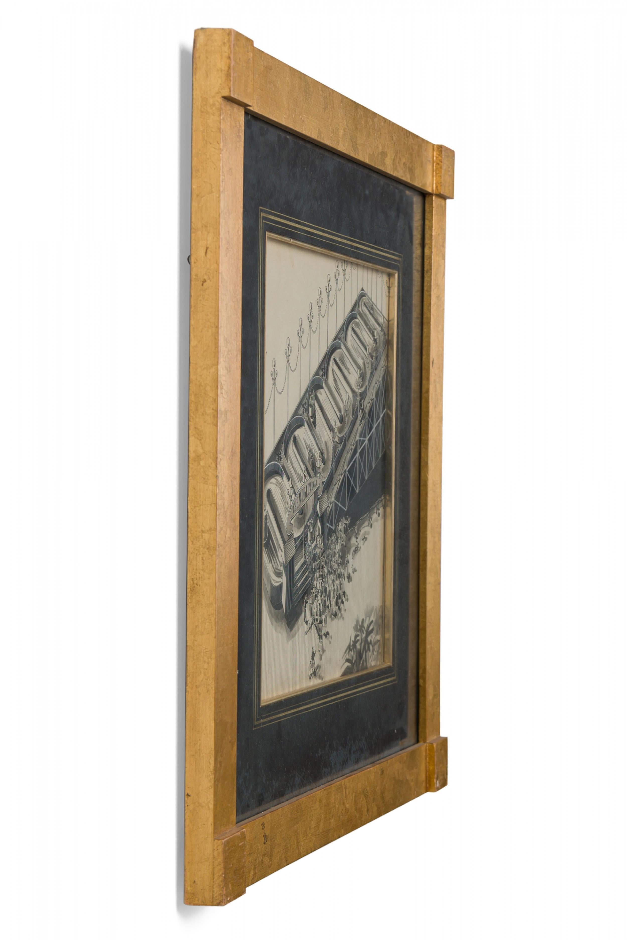 American Art Deco pen and ink drawing of urban amusement park scene with a black matting and gilt square frame (L. Chupin)(Companion pieces: BRA012B, BRA012C, BRA012D, BRA012E, BRA012F)

Condition: Good; Wear consistent with age and use
