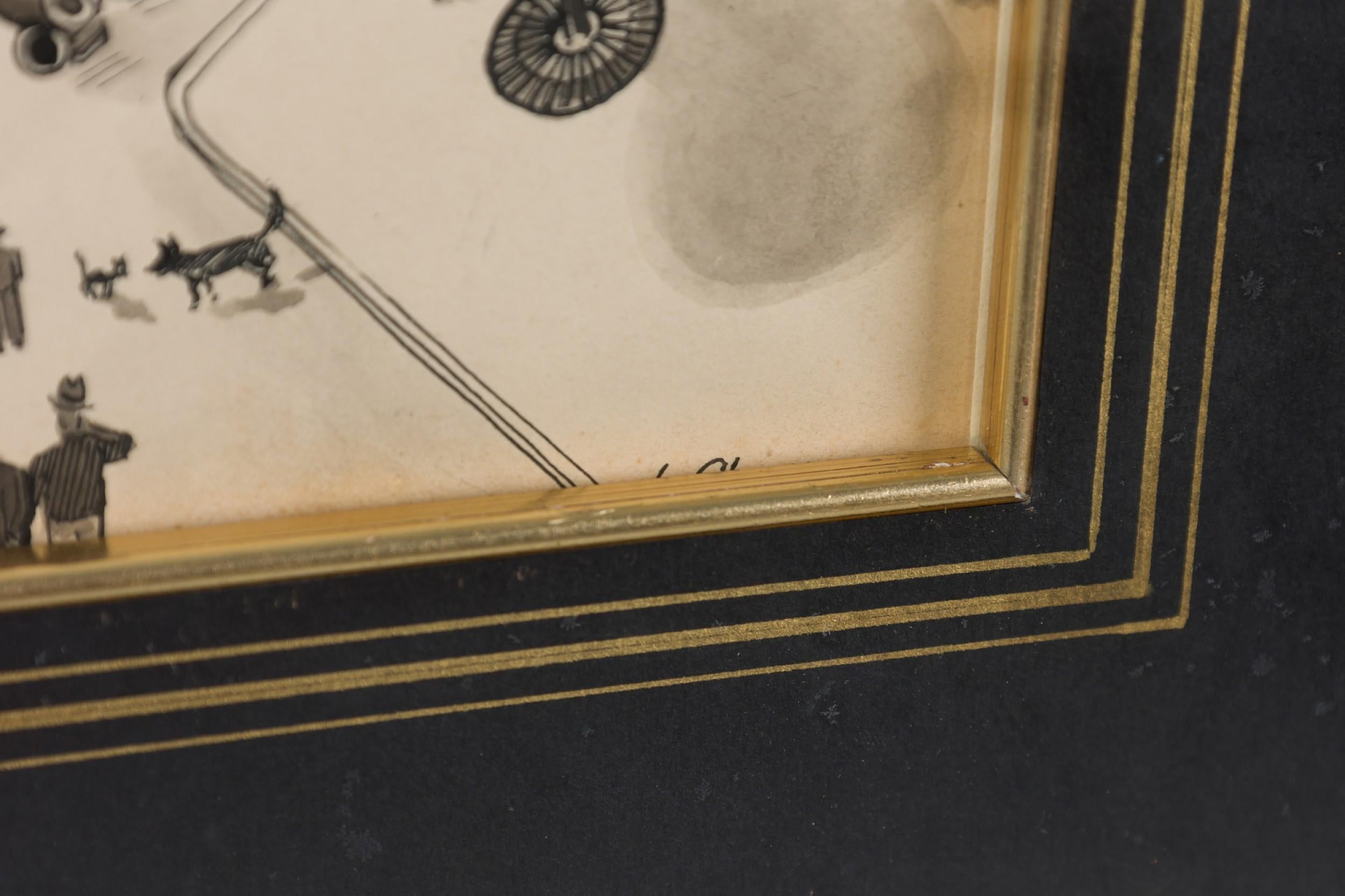 Art Déco Disegno di parco divertimenti ad inchiostro Art Deco in vendita