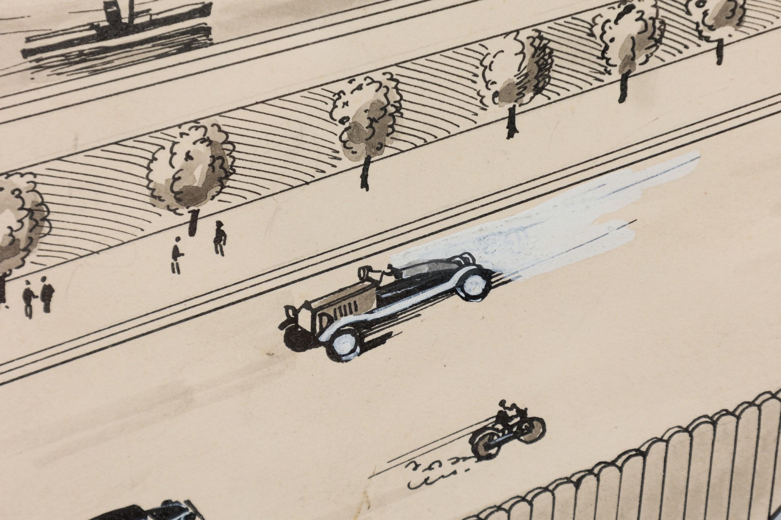 Americano Disegno di parco divertimenti ad inchiostro Art Deco in vendita