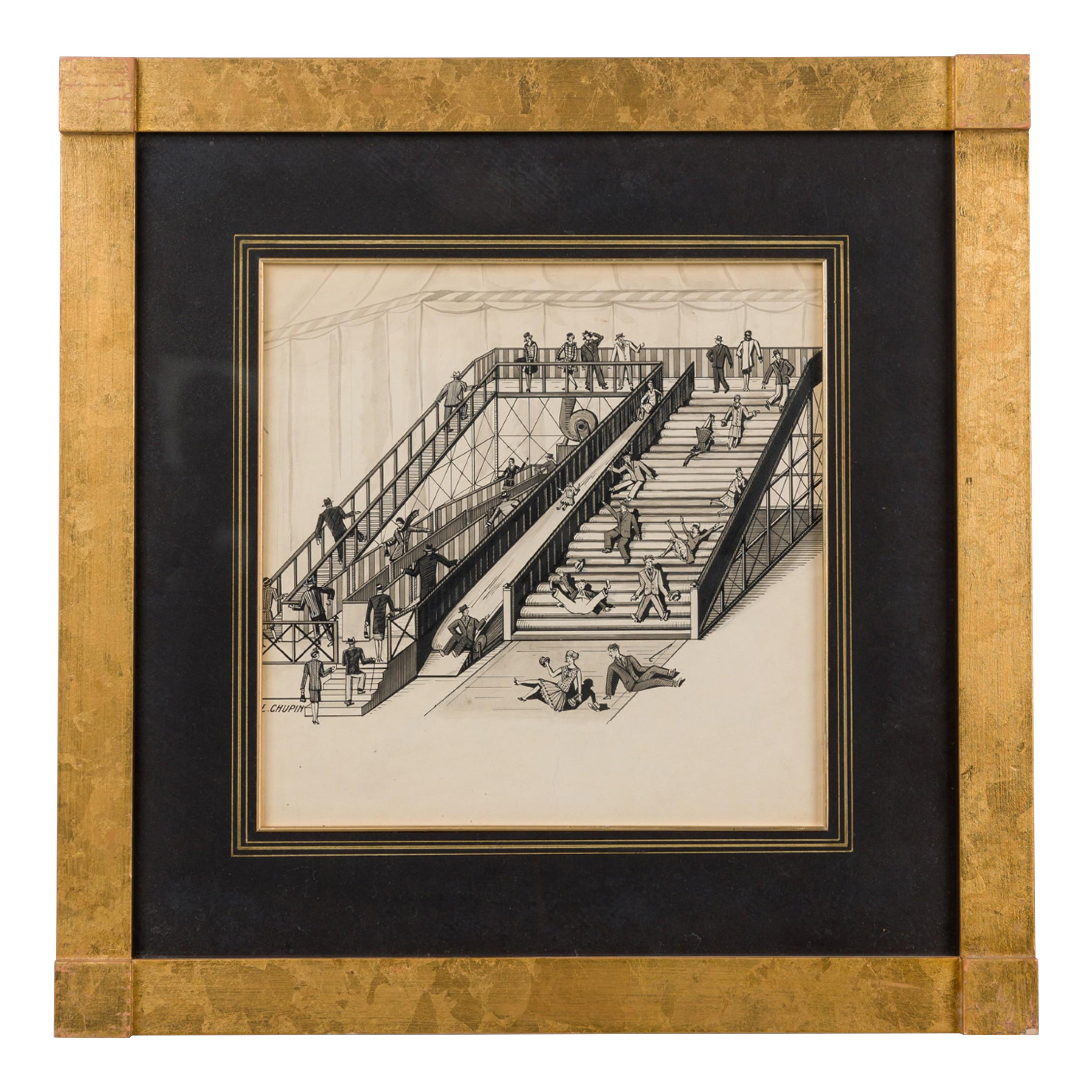 Art Deco Tinte Vergnügungspark Zeichnung