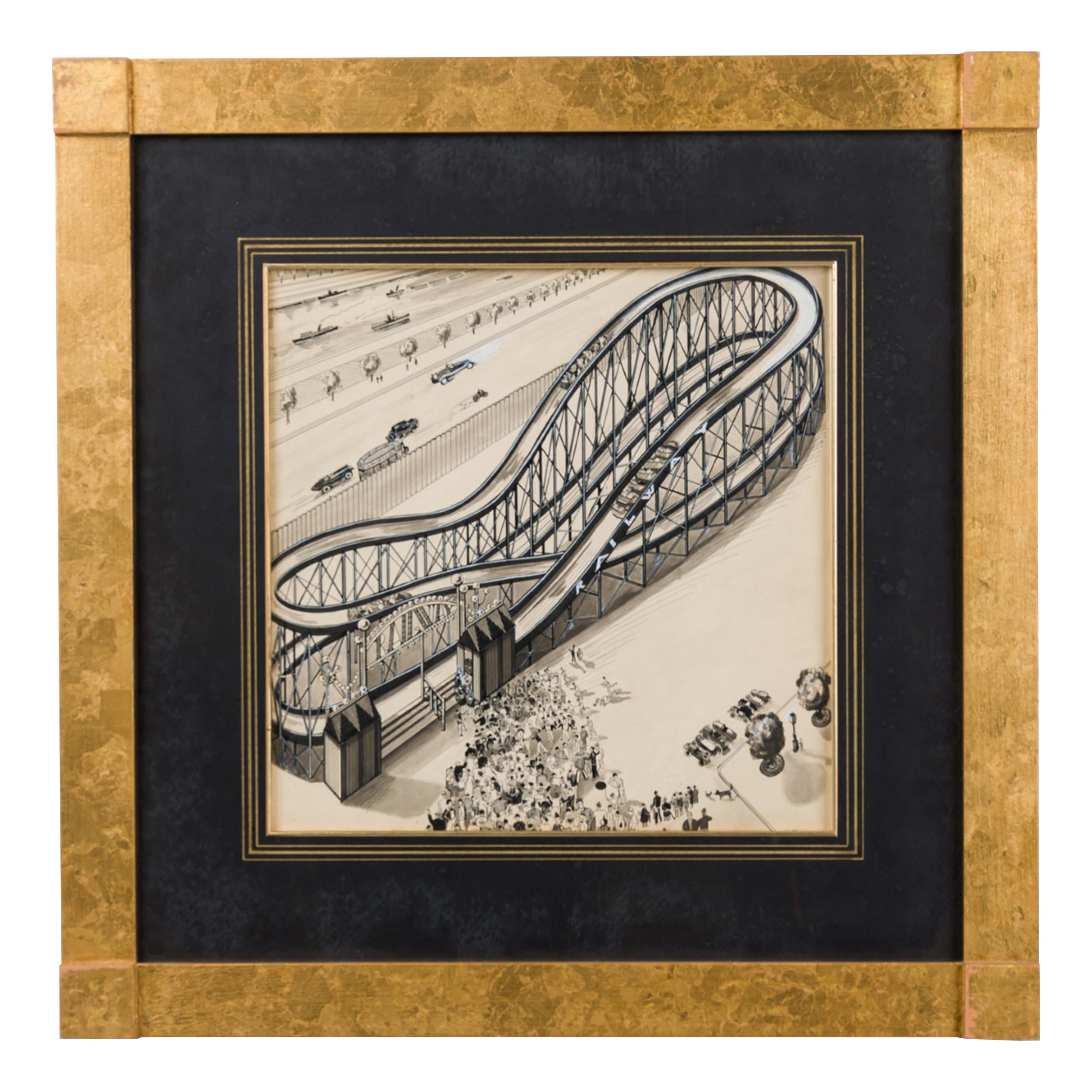 Art Deco Tinte Vergnügungspark Zeichnung