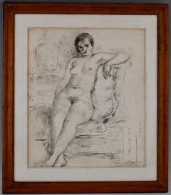 Dessin à l'encre Art Déco d'un nu assis par Suzanne van Damme, 1935