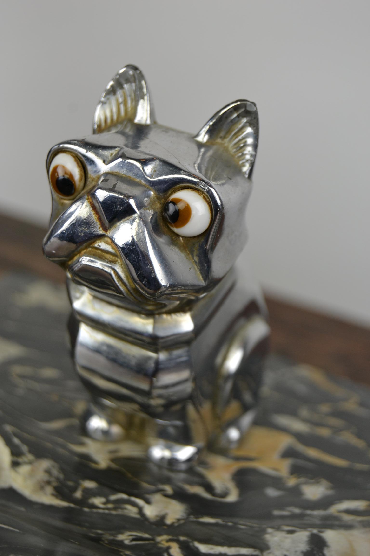 Art Deco Inkwell with Chromed French Bulldog Figurine H. Moreau, 1920s, France 2