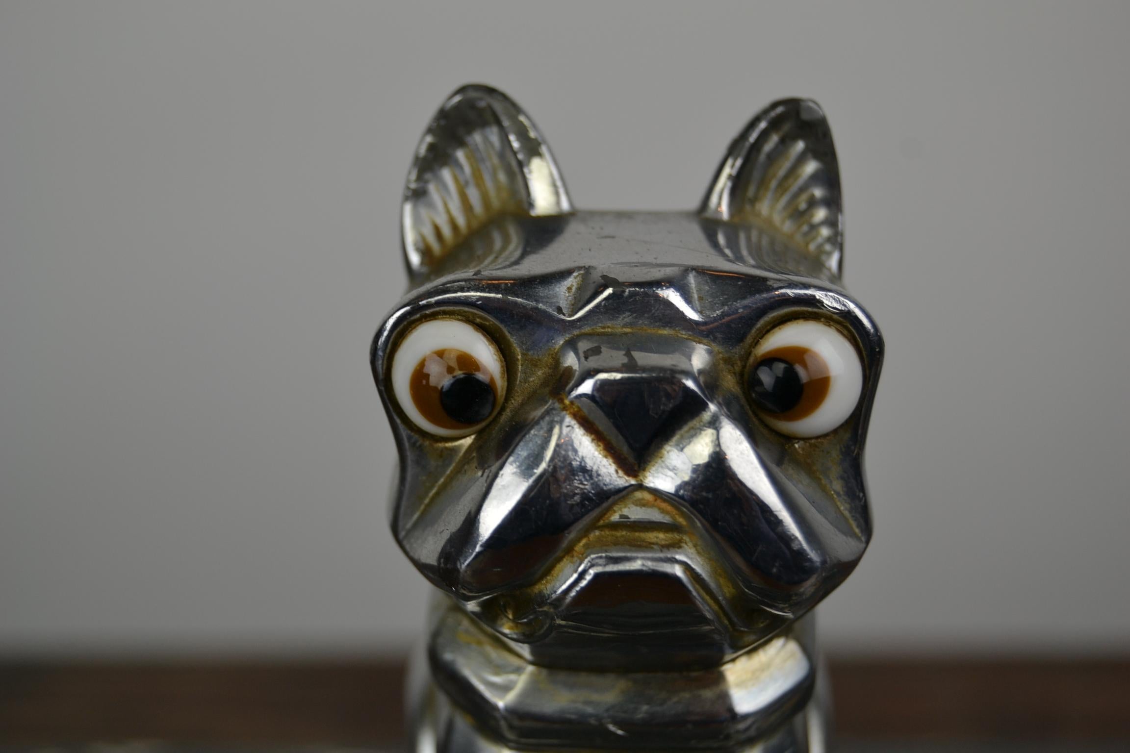 Art Deco Inkwell with Chromed French Bulldog Figurine H. Moreau, 1920s, France 3