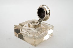 Art Deco inkwell with cut glass and brass( nickel- plated ) around 1920s
