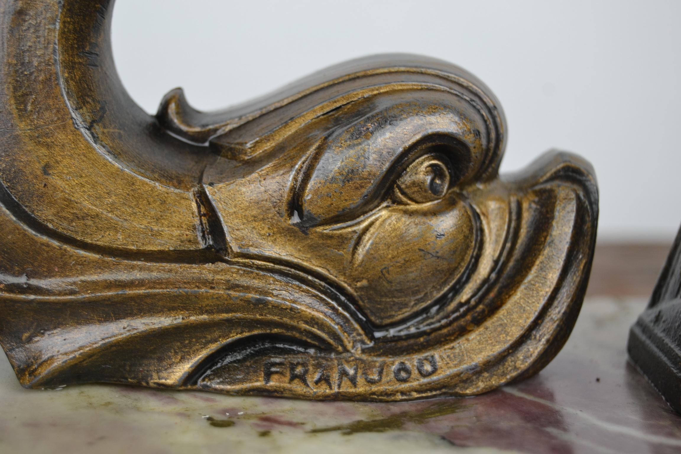French Art Deco Inkwell with Fish by Franjou, France