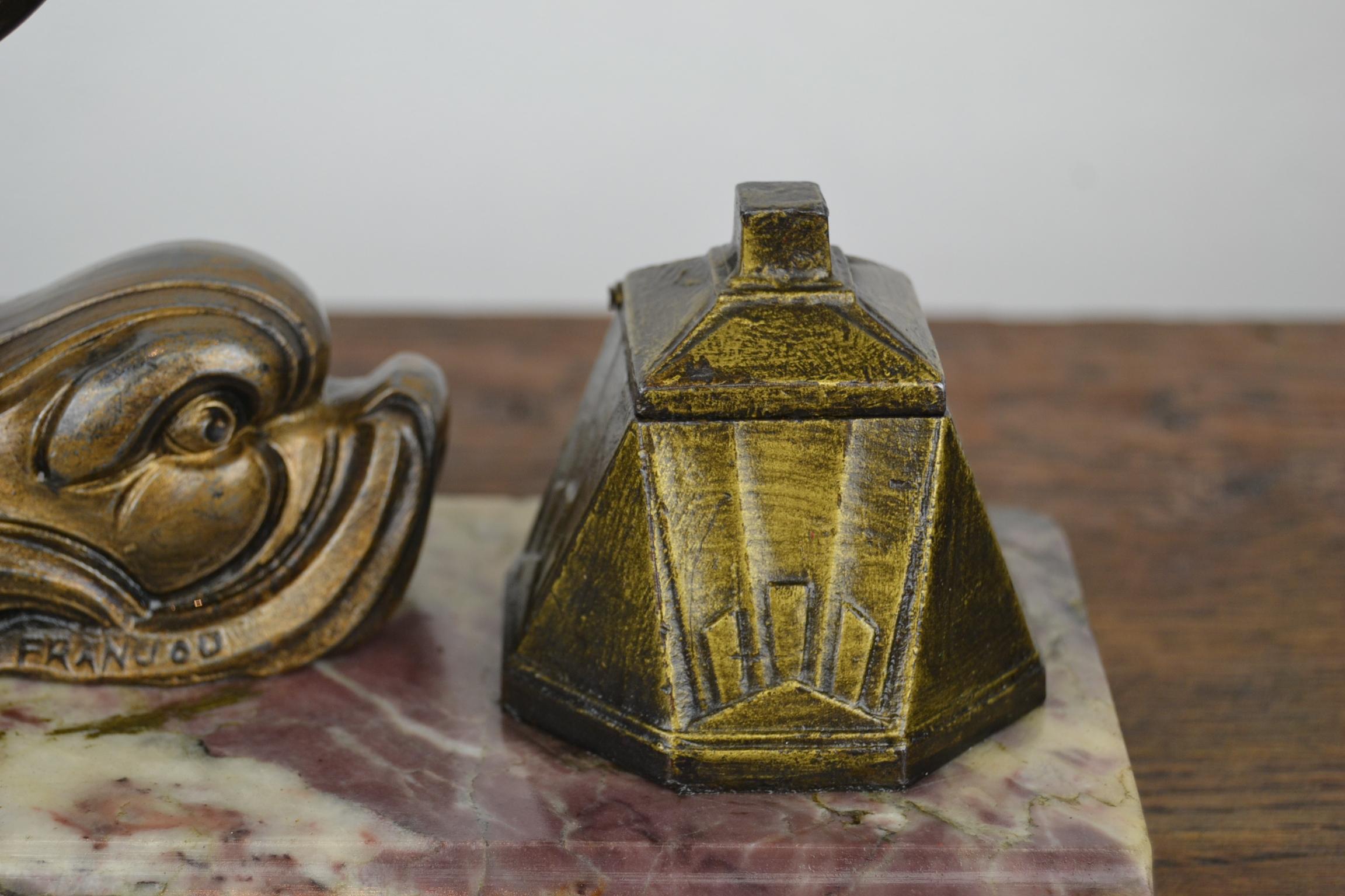 20th Century Art Deco Inkwell with Fish by Franjou, France