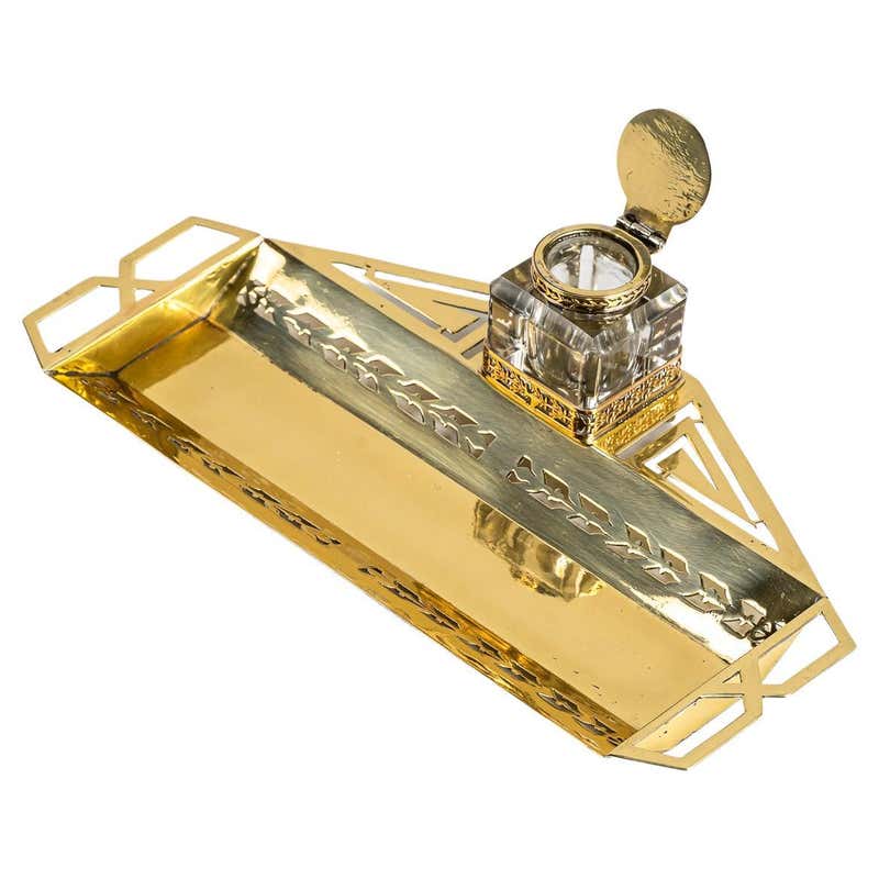 Inkwell Glass and Nickel Combination Around 1920s For Sale at 1stDibs