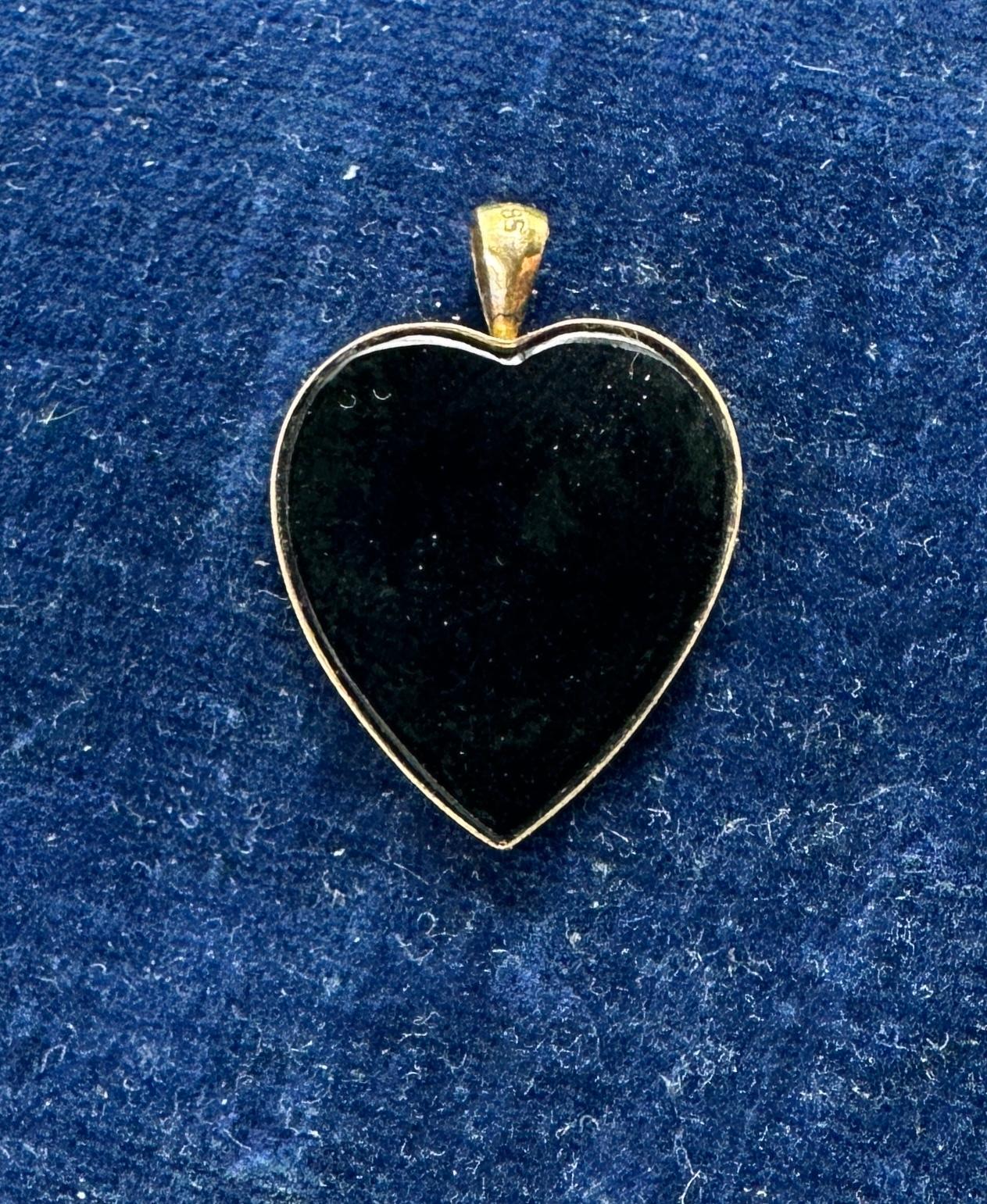 da uomo o donna Collana con ciondolo a forma di uccello con cuore di cigno in opale nero intarsiato in stile Art Deco, oro 14 carati e onice in vendita